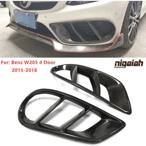 Carbon Fiber Front Bumper Air Vent Cover Trim for Benz W205 C63 C180 200 C-Class Sport 4 Door 2015-2018 Foglamp Mesh Grill Frame