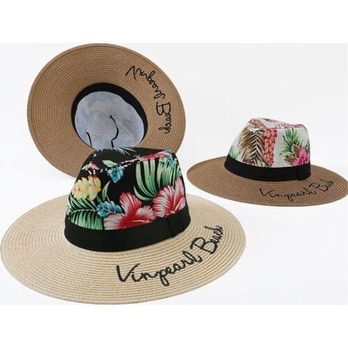 Womens Casual Straw Hats Girls Outdoor Cotton Floral Print Patchwork Sun hats Adult Letter embroidery Beach Cap Jazz hats