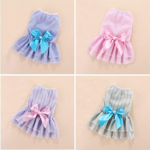 Cute Dog Dresses for Small Dogs Chihuahua Stripe Dress Skirt Puppy Cat Princess Clothes Yorkies Girl Apparel Vestidos Para Perri