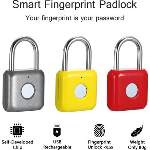 Fingerprint Lock Door Lock Smart Security Keyless USB Rechargeable Padlock Quick Unlock Anti-Theft Lock for Bag Drawer Suitcase