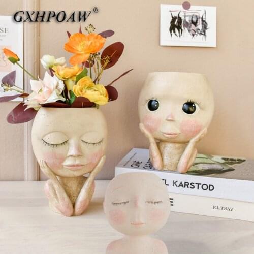 Human Face Vase Creative Arts Statue Sculpture Desktop Decoration Simplicity Europe Wind Resin Flower Pot Cachepot For Flowers