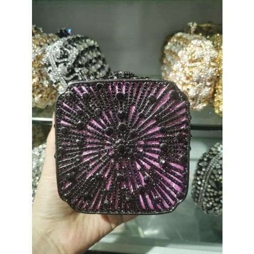 XIYUAN Novelty Designer Diamond Handbags Women Mini Clutch Crystal Evening Bags Wedding Party Rhinestone Handbag Purse Purple
