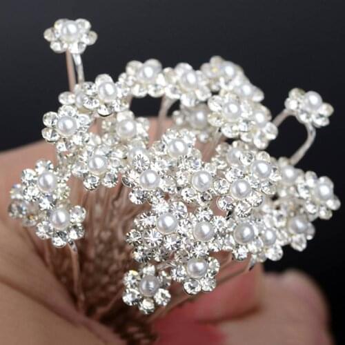 40Pcs/lot Wedding Bridal Hairpins Women Tiara Imitation Pearl Flower Hair Pin Clip Hairstick Charm Hairwear Accessories