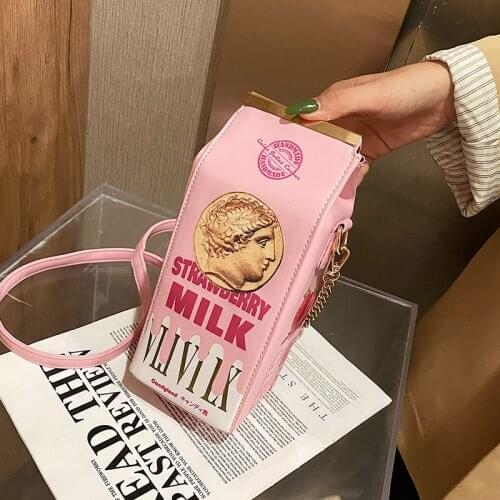 Women Bag Strawberry Printed Box Shape Shoulder Bag Cute Pink Color Girls' Chain Soft Bag Ladies Messenger Bag