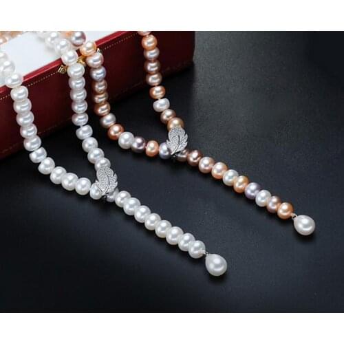 Freshwater tassel long pearl necklace women,real natural bridal pearl necklace body multi layer color for girls best friend