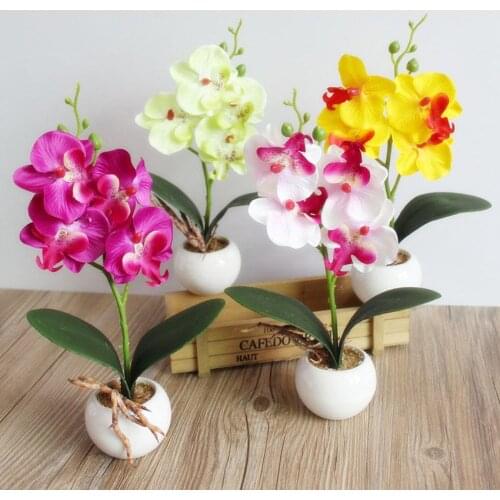Artificial Mini Fake Butterfly Orchid Flower DIY Home Garden Office Wedding Decoration Mini Bonsai Plante Artificielle
