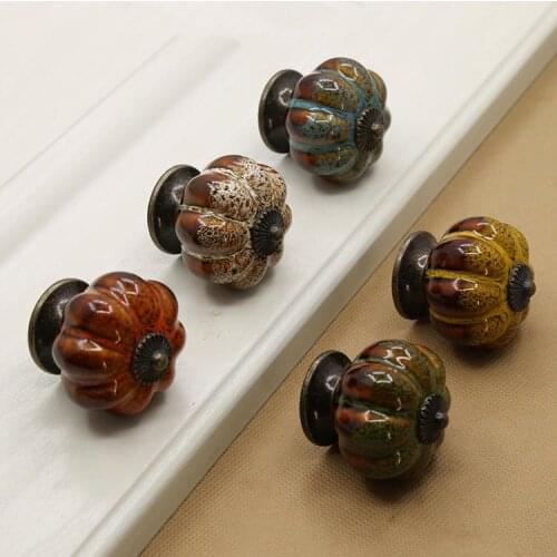 1PC Ceramic European-style Kitchen Pastoral Single-hole Handle Desk Drawer Cupboard Wardrobe Door Leopard Ceramic Pumpkin Handle