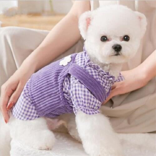 2021NEW! High Grade Two-piece Dog Plaid Shirt Summer Small Dog Clothes Chihuahua Tshirt Puppy Vest Yorkshire Terrier Pet Clothes