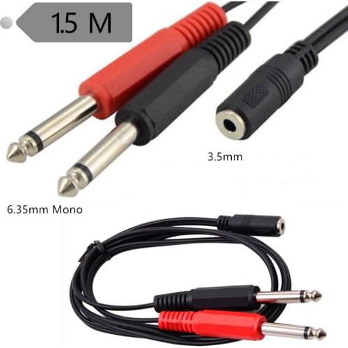 3.5mm Female Plug to 2×6.35mm TRS Mono Male Jack Audio Socket Adapter Cable Y Splitter Cable