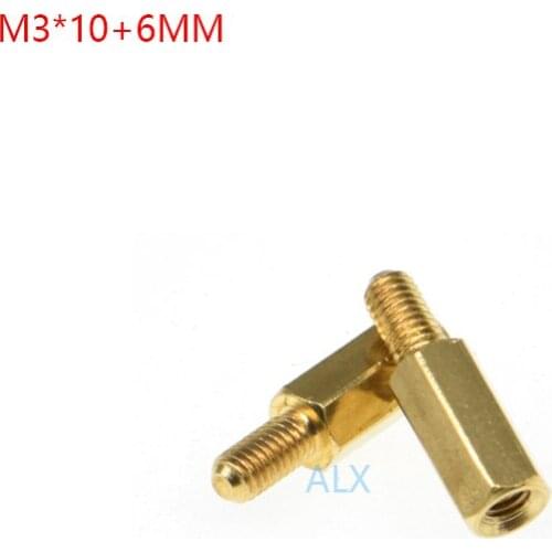 30PCS M3*10+6MM Hex head BRASS Spacing Screw Threaded Pillar PCB STANDOFF SPACER M3 10+6MM Hexagonal Stud Spacer 10+6 10MM