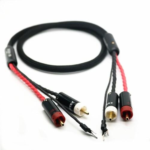 4 core pure copper OFC Plated Silver shield 2 RCA to 2 RCA Ground U spade Ground Wire plug Audio Phono Tonearm Cable