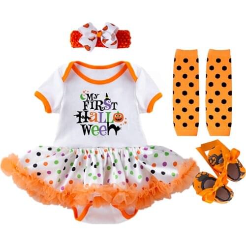 New Girl Summer Suit Novelty Costume Baby Halloween Clothing Sets Girl Romper Dress Leg Warmers Headband Shoes 4pcs Set 6 12 24M