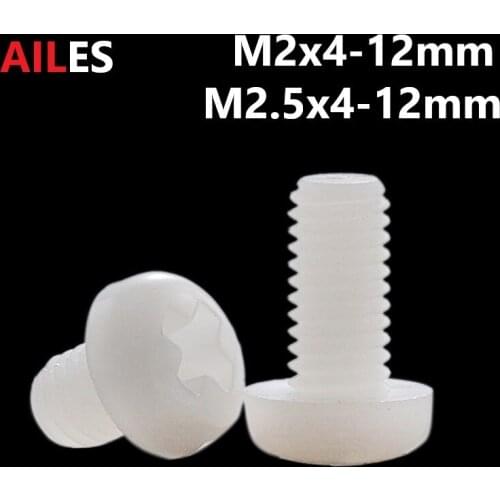 2mm 2.5mm White Nylon Phillips Pan Head Screws M2 M2.5x 4 5 6 8 10 12mm PA66 Plastic Cross Recessed Round Head Bolts