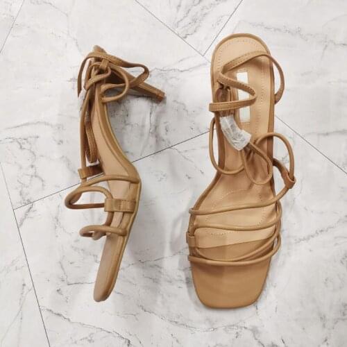 Nice Woman Summer Sandals High Heels Thin Heels Back Strap Sandals Womens Lace Up Ladies Shoes De Mujer Verano