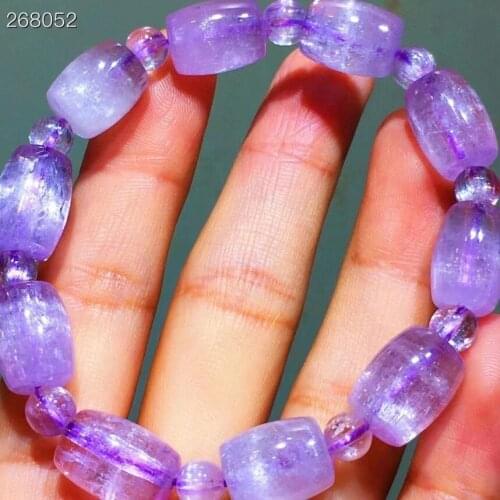 Natural Purple Kunzite Quartz Clear Barrel Round Beads Bracelet 14x9.6mm Cat Eye Women Men Rare Powerful Energy AAAAAA