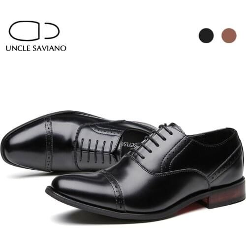 Uncle Saviano Oxford Brogue Genuine Leather Formal Man Shoes Office Luxury Black Shoes Designer Men Original Dress Wedding Shoes