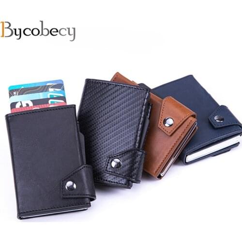 Bycobecy 2021 New Men Rfid Credit Card Holders Multifunctional Aluminum Box Card Case Anti-Theft Pu Leather with Coin Purse