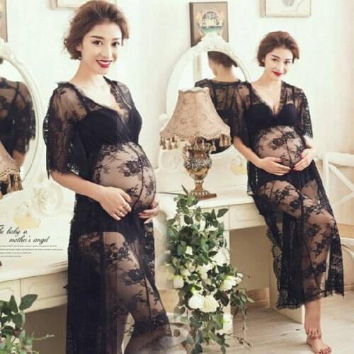 Black Maternity Dress Photo Shoot Lace Fancy Pregnancy Dresses For Baby Shower Maxi Gown Sexy Pregnant Women Photography Props
