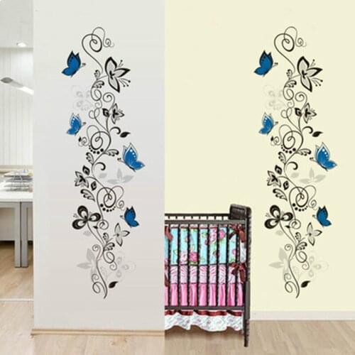 HOT Big Blue Wall Butterfly Stickers Flower Rattan Home Decoration Stickers For Living Room Bedroom Home Decor Wall Stickers