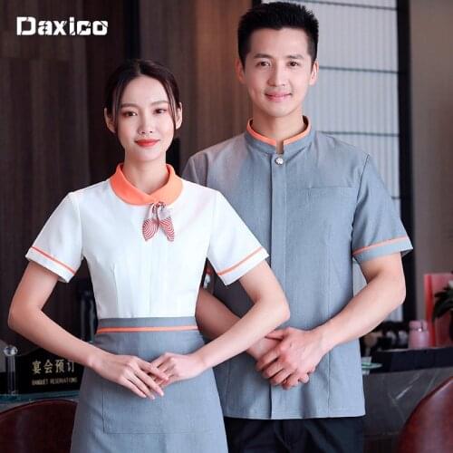 Hotel Cleaning Uniforms Short Sleeved Waiter Uniforms Waiter Woman Restaurant Waitress Uniform Housekeeping Jacket Summer Tops