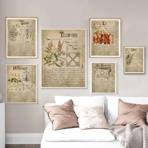 Book of Shadows Poster Pages of Herbs Prints Witchcraft Herbal Grimoire BOS Sheets Magic Canvas Painting Herbarium Decoration