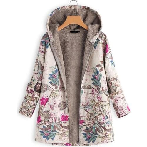 2021 New Women Winter Warm Floral Hooded Jacket Flower Print Hoody Vintage Oversized Coats Winter Padded Jacket Women Parkas