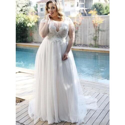 Summer A Line Deep V Neck Wedding Gowns Plus Size Women Bridal Dresses For Women Robe de Mariée Sleeveless Lace Bridal Dress