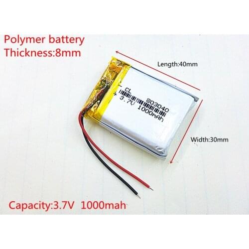 Li-po 3.7V 1000mah 803040 Lithium Polymer Li-Po Rechargeable Battery For MP4 MP5 GPS DVD mobile video game PAD E-books tablet PC