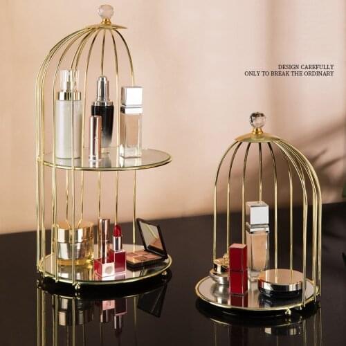 Desktop Cosmetic Storage Rack Wrought Iron Portable Birdcage Rack Bathroom Skin Care Organizer Toiletries Shelf