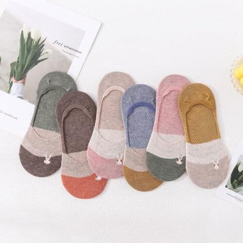 Summer Thin Half Socks for Ladies Antiskid Leveret Cute Cartoon Color Matching Invisible Socks Woman
