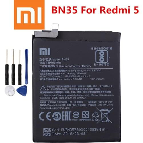 100% Orginal Xiao mi BN35 3300mAh Battery For Xiaomi Redmi 5 Redmi5 Red mi5 High Quality Phone Replacement Batteries