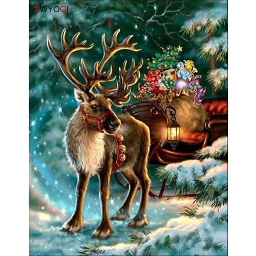 Full Round Diamond embroidery Elk Carriag5D DIY Diamond painting Cross stitch Full Square Diamond mosaic Elk Carriage lamp gift