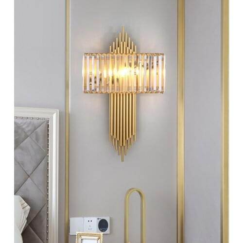 Postmodern Light Luxury Hardware Crystal Wall Lamp Living Room Background Wall Bedroom Bedside Aisle Golden Decorative Lights