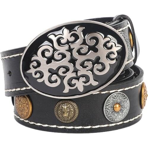 Genuine Leather Heavy Metal Rivet Punk Belts For Men Rock Stud Cowboy Belt Men Ceinture Homme Waist Belt Cinturon Mujer