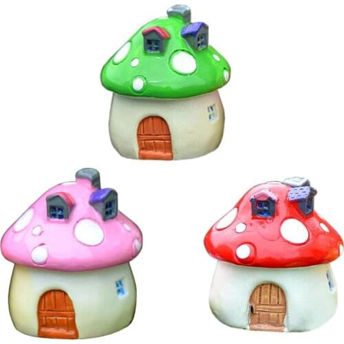 Garden Ornament Mushroom House Resin Figurine Craft Plant Pot Fairy Garden Décor Red S