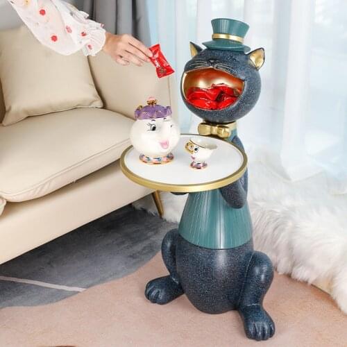 Nordic Decorative Home Statue Fortune Cat Creative Living Room With Tray Statue Large Landing Fortune Cat Statue Home Decor