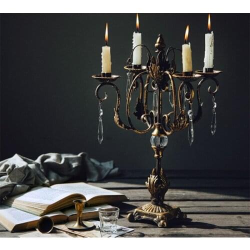Nordic Retro Candle Holders Crystal Luxury Candelabra Creative Table Centerpiece Wedding Portacandele Candlestick Holder AC50CH