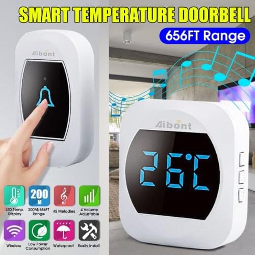 Smart Temperature Wireless Waterproof Doorbell 45 Chimes 200M Long Range Real-time Thermometer