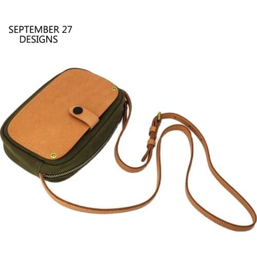 New Style Mini Messenger Bag Women First layer Cow leather Small Crossbody Shoulder Bags Canvas Vintage Female Phone Bag Lady