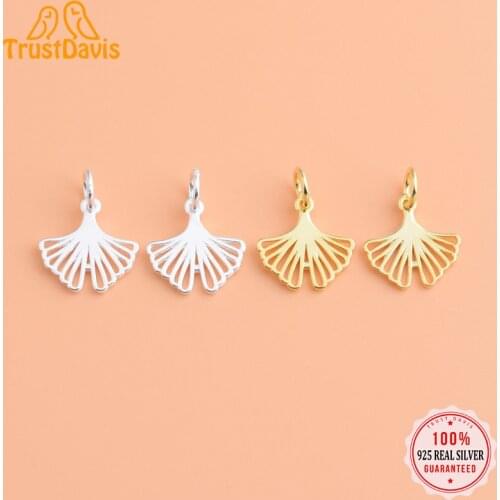 TrustDavis Real 925 Sterling Silver Fashion Hollow Ginkgo Charm Pendant Handmade DIY Accessories Fine Jewelry Wholesale HY081
