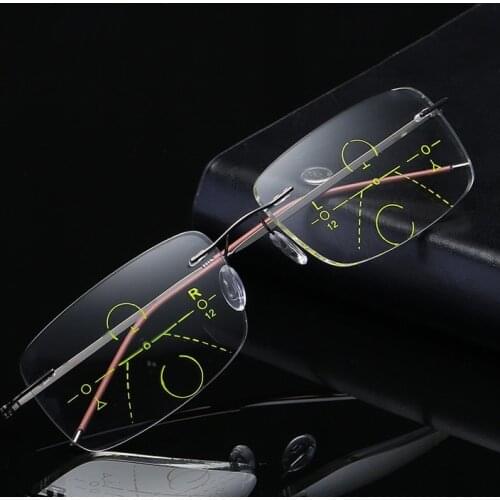 Ultralight Rimless Progressive Multifocal Multifocus Multi focus Reading Glasses Transition Men Eyewear Hyperopia Presbyopia
