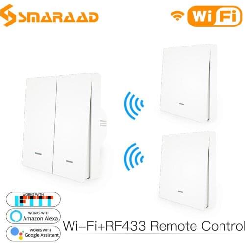 WiFi/RF433 Smart Push Button Switch 2-Way Wall Panel Transmitter Kit Smart life Tuya App Control Works with Alexa Google Home