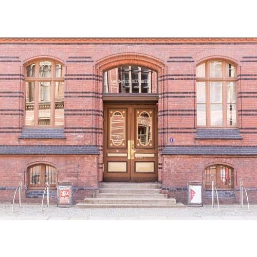 Retro Pink Brick Wall Wooden Door Studio Backgrounds Photography Vinyl Cloth Backdrop for Children Lovers Portrait Photocall