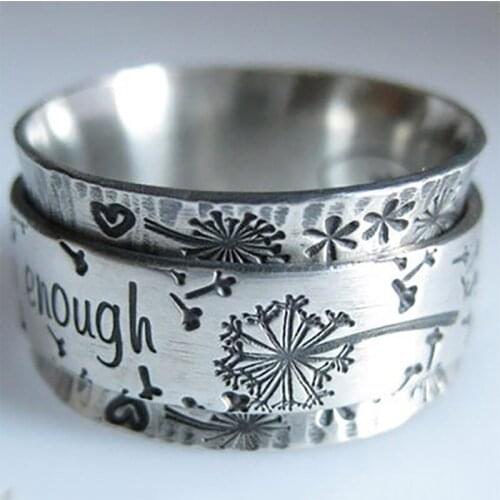 Vintage Dandelion Pattern Rings for Women Party Girl Gift Jewelry Accessories Fashion "I am enough " Metal Letter Rings