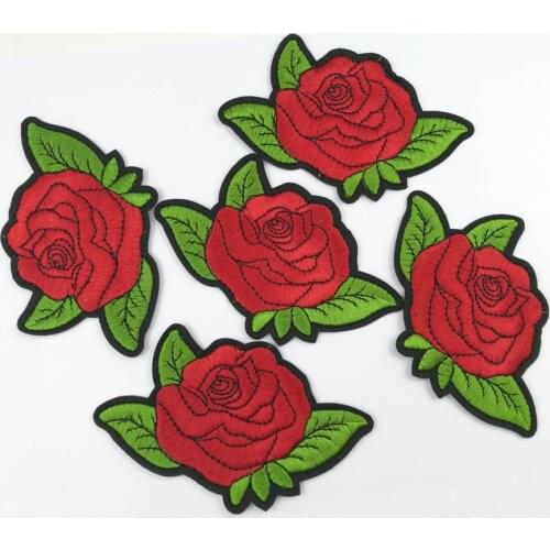 10Pcs/Set Red Rose Embroidered Patch for Clothing Iron Sewing Applique Shirt Jacket Bags Sticker Clothes Badges Patches BT076