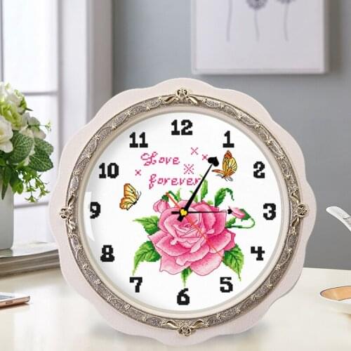 Вышивка крестом наборы European retro pink rose flower DIY 11CT printed canvas cross stitch wall clock to send clock core