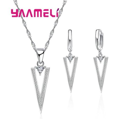 YAAMEL New Fashion Sharp Triangle Shape Cool Women Female Jewelry For Party 925 Sterling Silver Necklace Earrings Set Low Price