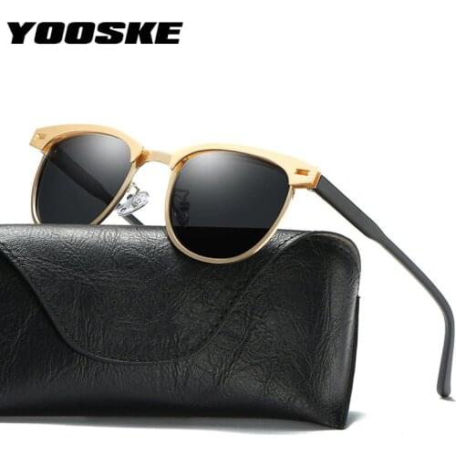 YOOSKE Brand Men Sunglasses Polarized UV400 Sun Glasses Driving Metal Half Frame Eyewear