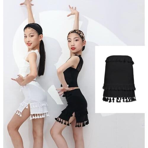 Latin Dance Skirt Girls White/Black Fringe Skirt Professional Rumba Practice Clothes Tango Samba Cha Cha Dance Clothing DWY6009