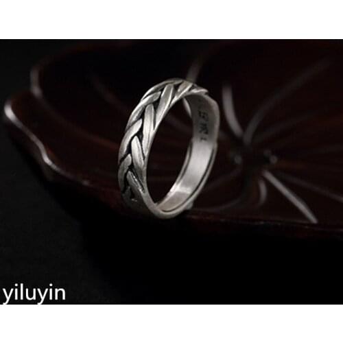 KJJEAXCMY boutique jewelryar S990, silver coin, antique weaving ring, personality, wild style, antique lady, pure silver, open
